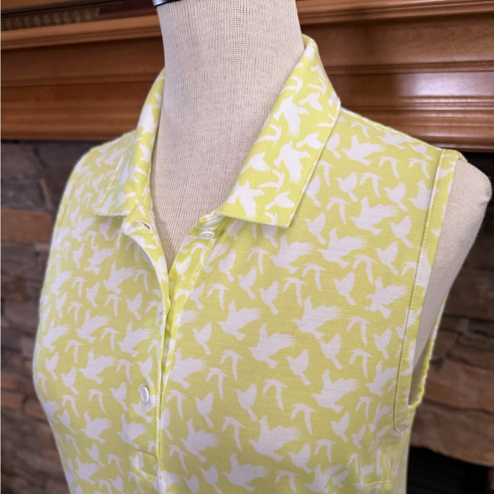 PUMA ⛳️ Women’s Yellow & White Bird Print Sleeveless Performance Golf Top - Sz S